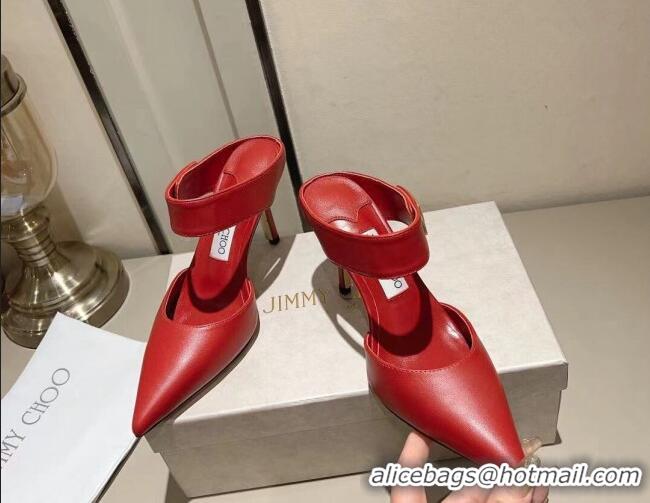 Stylish Jimmy Choo Nell Heel Mule 8.5cm in Calf Leather Red 1218094