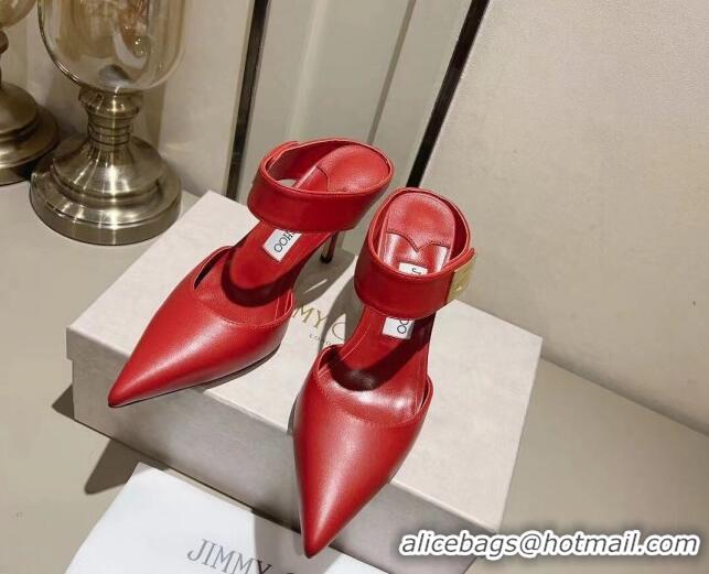 Stylish Jimmy Choo Nell Heel Mule 8.5cm in Calf Leather Red 1218094