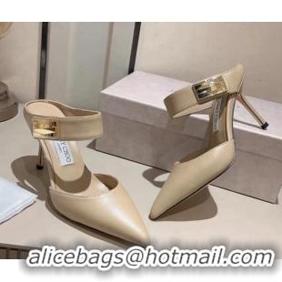 Duplicate Jimmy Choo Nell Heel Mule 8.5cm in Calf Leather Beige 1218095