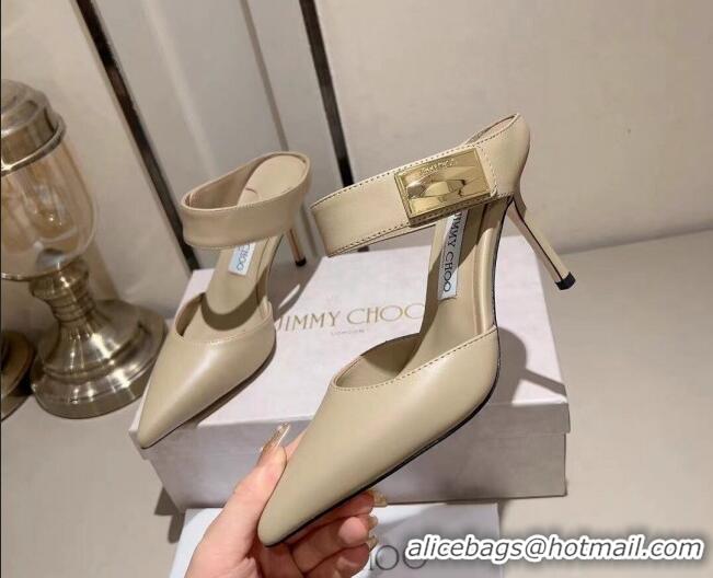 Duplicate Jimmy Choo Nell Heel Mule 8.5cm in Calf Leather Beige 1218095