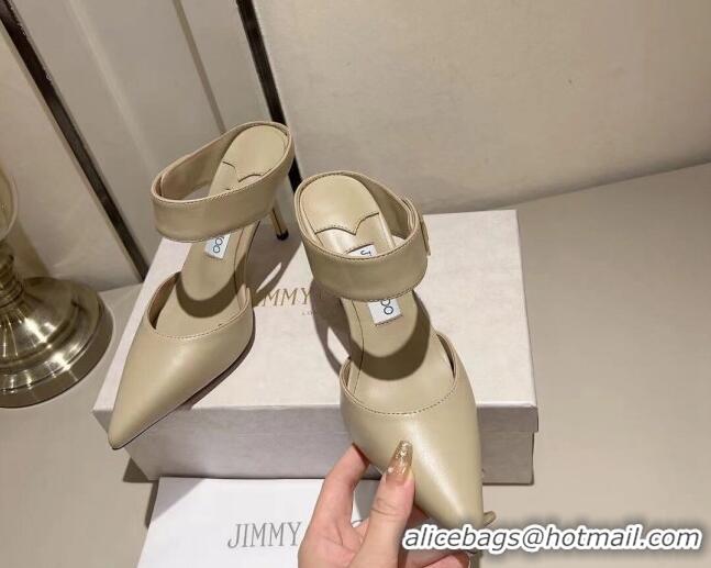 Duplicate Jimmy Choo Nell Heel Mule 8.5cm in Calf Leather Beige 1218095