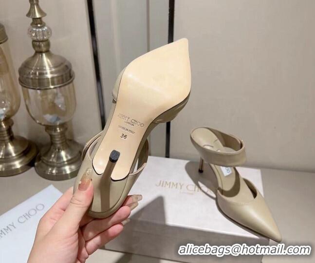 Duplicate Jimmy Choo Nell Heel Mule 8.5cm in Calf Leather Beige 1218095