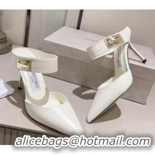 Grade Jimmy Choo Nell Heel Mule 8.5cm in Calf Leather White 1218096