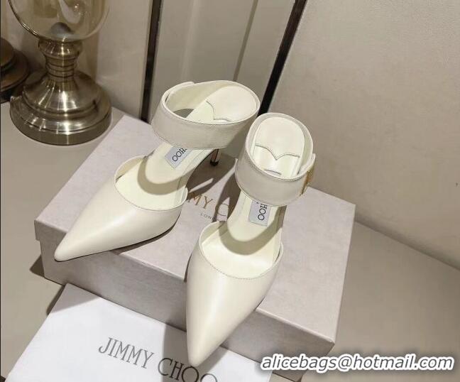 Grade Jimmy Choo Nell Heel Mule 8.5cm in Calf Leather White 1218096