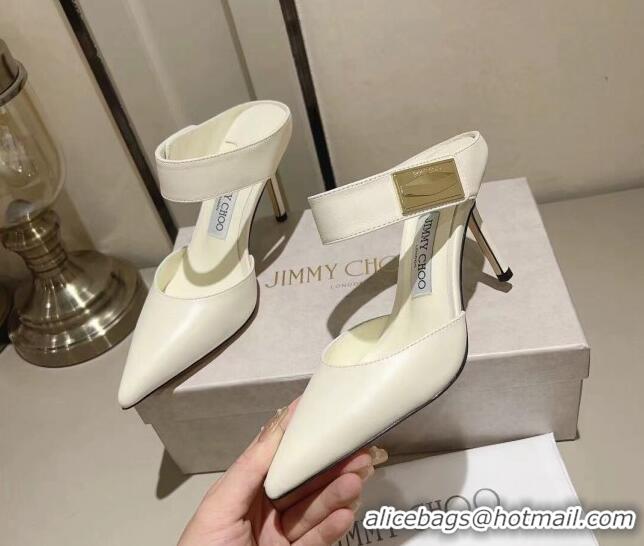 Grade Jimmy Choo Nell Heel Mule 8.5cm in Calf Leather White 1218096