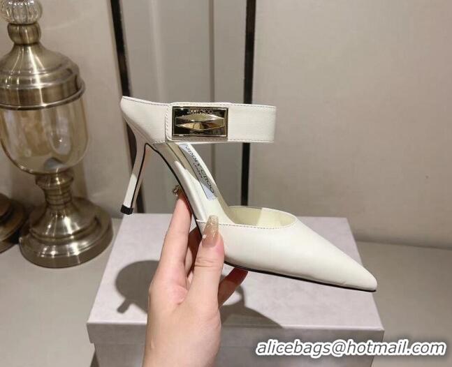 Grade Jimmy Choo Nell Heel Mule 8.5cm in Calf Leather White 1218096