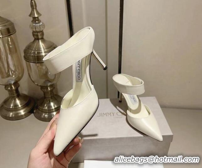 Grade Jimmy Choo Nell Heel Mule 8.5cm in Calf Leather White 1218096