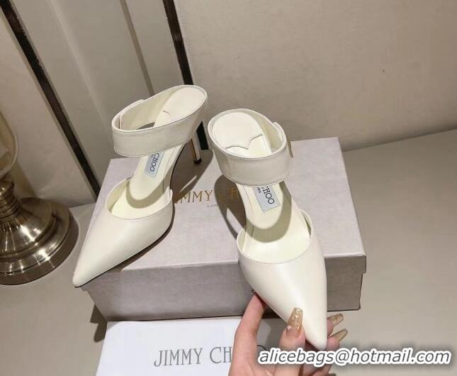 Grade Jimmy Choo Nell Heel Mule 8.5cm in Calf Leather White 1218096