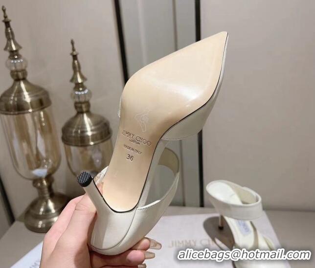 Grade Jimmy Choo Nell Heel Mule 8.5cm in Calf Leather White 1218096