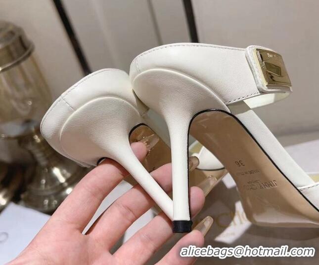 Grade Jimmy Choo Nell Heel Mule 8.5cm in Calf Leather White 1218096