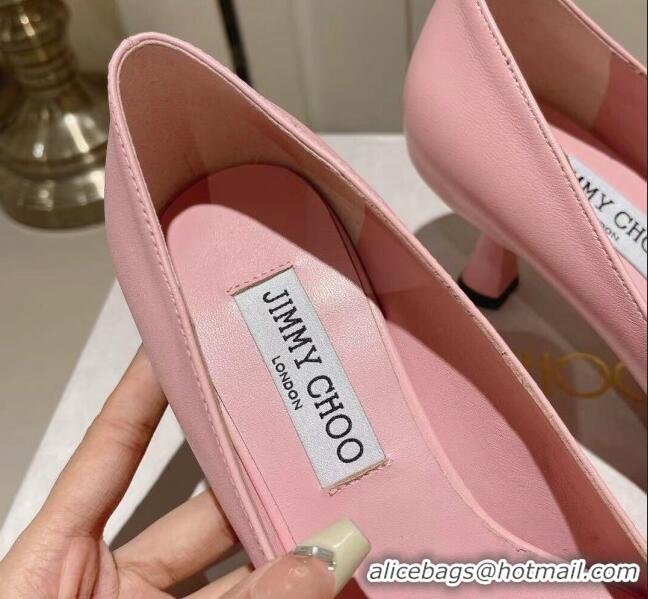 Perfect Jimmy Choo Amita Flowers Mid Heel Pumps 6.5cm in Nappa Leather Light Pink 109014