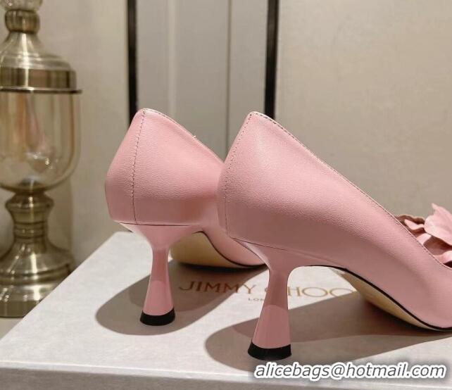 Perfect Jimmy Choo Amita Flowers Mid Heel Pumps 6.5cm in Nappa Leather Light Pink 109014