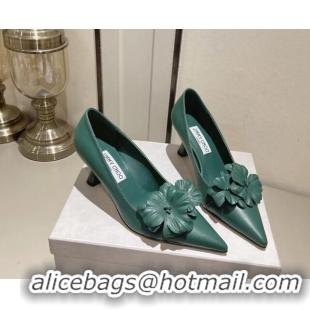 Duplicate Jimmy Choo Amita Flowers Mid Heel Pumps 6.5cm in Nappa Leather Green 109015