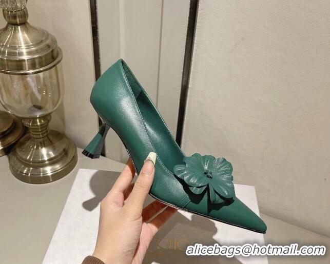 Duplicate Jimmy Choo Amita Flowers Mid Heel Pumps 6.5cm in Nappa Leather Green 109015