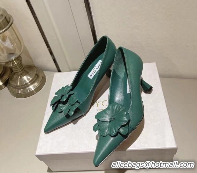 Duplicate Jimmy Choo Amita Flowers Mid Heel Pumps 6.5cm in Nappa Leather Green 109015