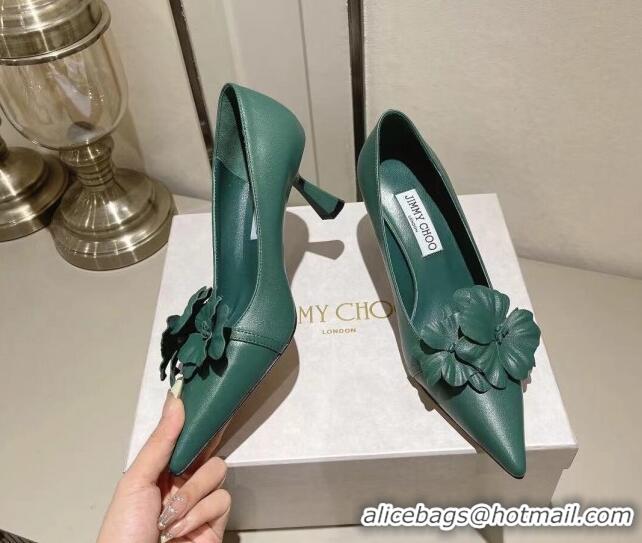 Duplicate Jimmy Choo Amita Flowers Mid Heel Pumps 6.5cm in Nappa Leather Green 109015