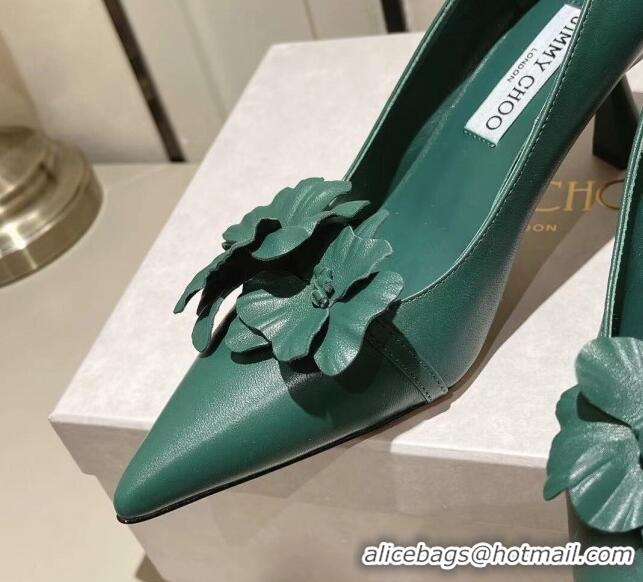 Duplicate Jimmy Choo Amita Flowers Mid Heel Pumps 6.5cm in Nappa Leather Green 109015