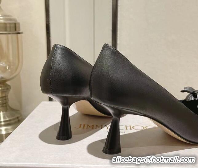 Pretty Style Jimmy Choo Amita Flowers Mid Heel Pumps 6.5cm in Nappa Leather Black 109016