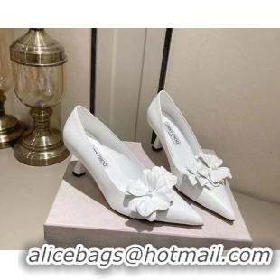 Top Grade Jimmy Choo Amita Flowers Mid Heel Pumps 6.5cm in Nappa Leather White 109017