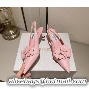 Best Grade Jimmy Choo Amita Flowers Slingback Pumps 4.5cm in Nappa Leather Light Pink 109018