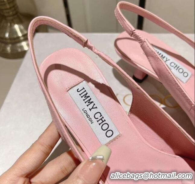 Best Grade Jimmy Choo Amita Flowers Slingback Pumps 4.5cm in Nappa Leather Light Pink 109018