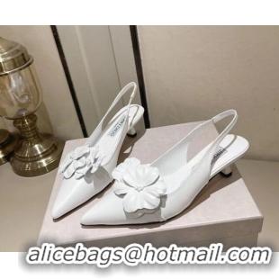 Shop Duplicate Jimmy Choo Amita Flowers Slingback Pumps 4.5cm in Nappa Leather White 109019