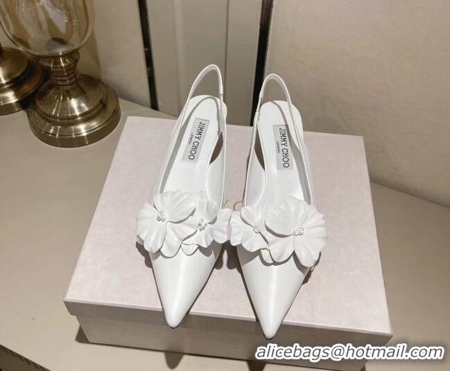 Shop Duplicate Jimmy Choo Amita Flowers Slingback Pumps 4.5cm in Nappa Leather White 109019