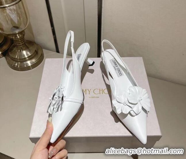 Shop Duplicate Jimmy Choo Amita Flowers Slingback Pumps 4.5cm in Nappa Leather White 109019