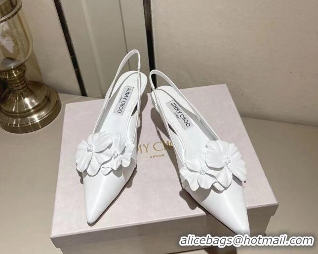 Shop Duplicate Jimmy Choo Amita Flowers Slingback Pumps 4.5cm in Nappa Leather White 109019