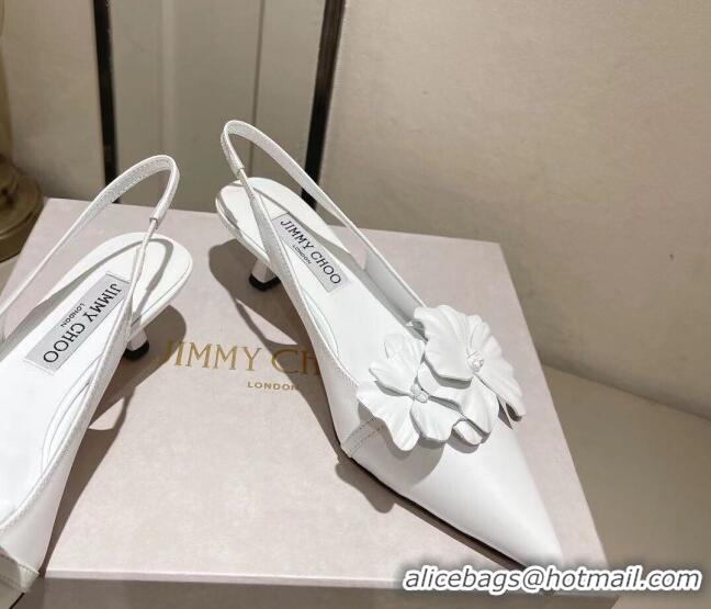 Shop Duplicate Jimmy Choo Amita Flowers Slingback Pumps 4.5cm in Nappa Leather White 109019