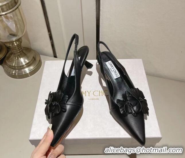 Best Product Jimmy Choo Amita Flowers Slingback Pumps 4.5cm in Nappa Leather Black 109020