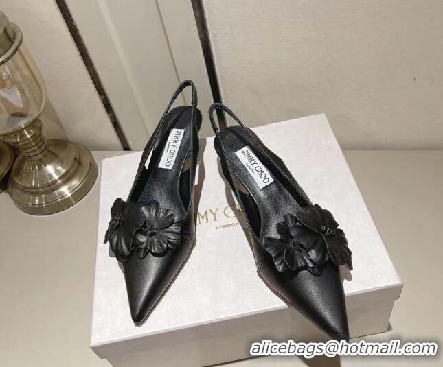 Best Product Jimmy Choo Amita Flowers Slingback Pumps 4.5cm in Nappa Leather Black 109020