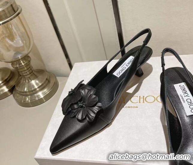 Best Product Jimmy Choo Amita Flowers Slingback Pumps 4.5cm in Nappa Leather Black 109020