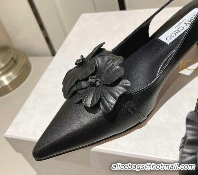 Best Product Jimmy Choo Amita Flowers Slingback Pumps 4.5cm in Nappa Leather Black 109020