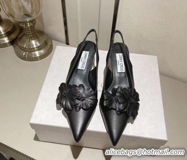 Best Product Jimmy Choo Amita Flowers Slingback Pumps 4.5cm in Nappa Leather Black 109020