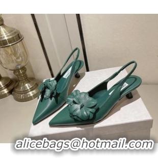 Lowest Price Jimmy Choo Amita Flowers Slingback Pumps 4.5cm in Nappa Leather Green 109021