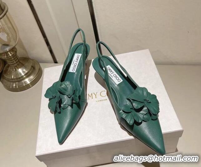 Lowest Price Jimmy Choo Amita Flowers Slingback Pumps 4.5cm in Nappa Leather Green 109021