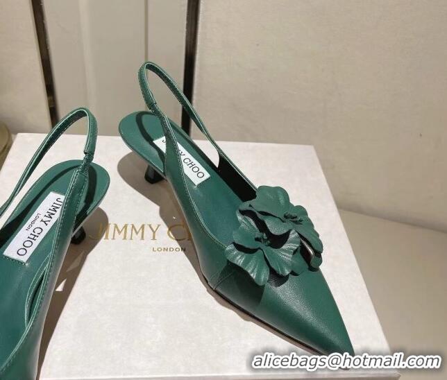 Lowest Price Jimmy Choo Amita Flowers Slingback Pumps 4.5cm in Nappa Leather Green 109021