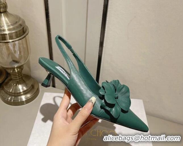 Lowest Price Jimmy Choo Amita Flowers Slingback Pumps 4.5cm in Nappa Leather Green 109021