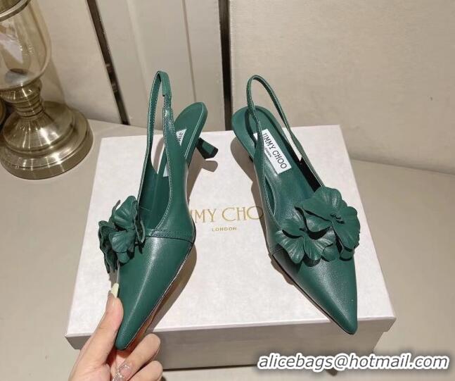 Lowest Price Jimmy Choo Amita Flowers Slingback Pumps 4.5cm in Nappa Leather Green 109021