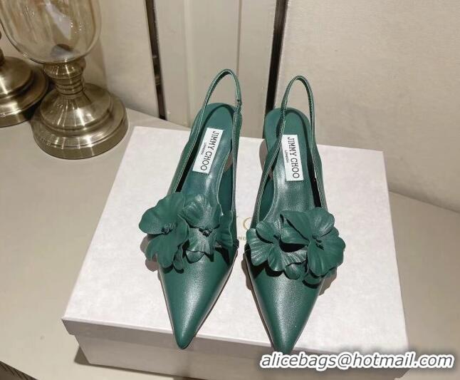 Lowest Price Jimmy Choo Amita Flowers Slingback Pumps 4.5cm in Nappa Leather Green 109021