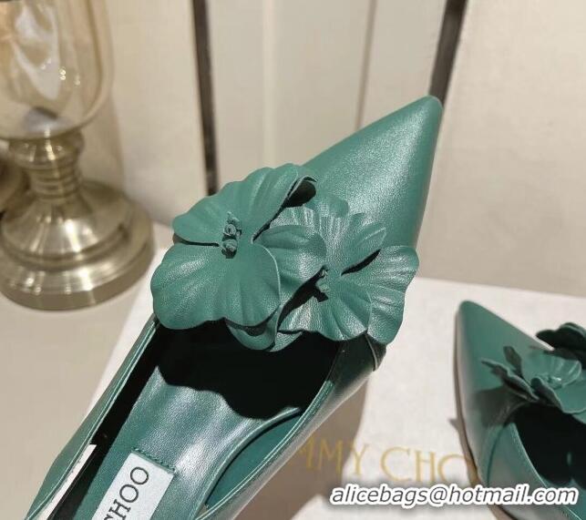 Lowest Price Jimmy Choo Amita Flowers Slingback Pumps 4.5cm in Nappa Leather Green 109021