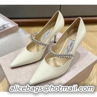 Luxury Jimmy Choo Bing Pumps 8.5cm in Patent Leather with crystals White 109022