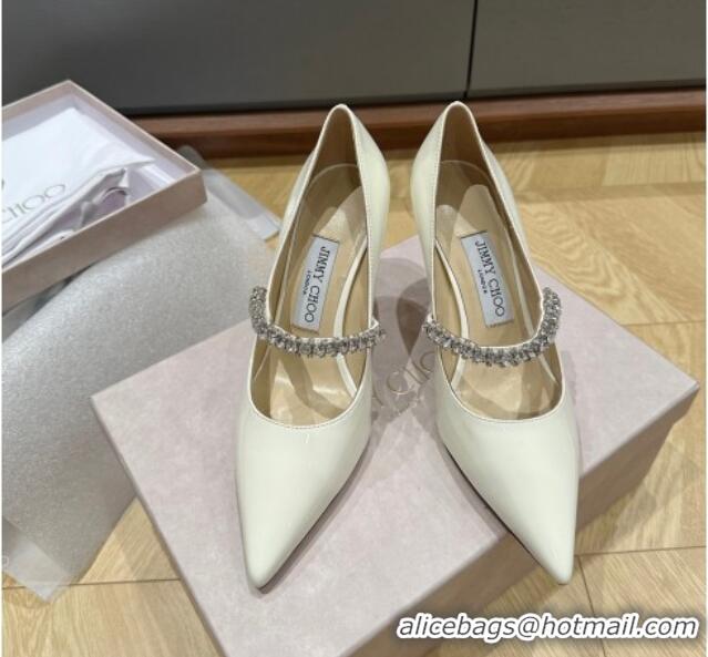 Luxury Jimmy Choo Bing Pumps 8.5cm in Patent Leather with crystals White 109022