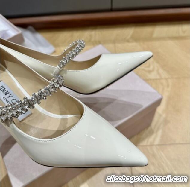 Luxury Jimmy Choo Bing Pumps 8.5cm in Patent Leather with crystals White 109022