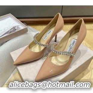 Low Price Jimmy Choo Bing Pumps 8.5cm in Patent Leather with crystals Nude 109023