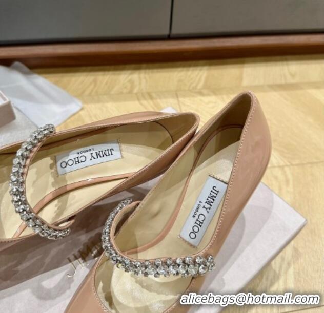 Low Price Jimmy Choo Bing Pumps 8.5cm in Patent Leather with crystals Nude 109023