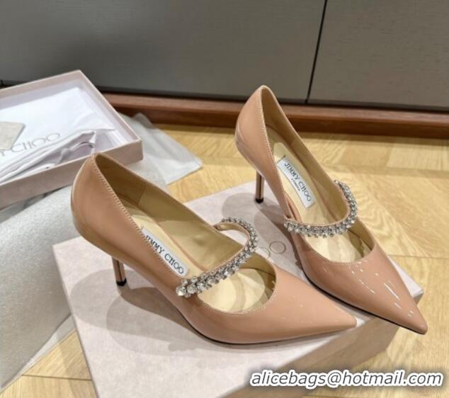 Low Price Jimmy Choo Bing Pumps 8.5cm in Patent Leather with crystals Nude 109023