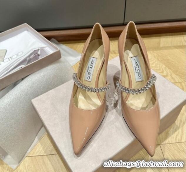 Low Price Jimmy Choo Bing Pumps 8.5cm in Patent Leather with crystals Nude 109023