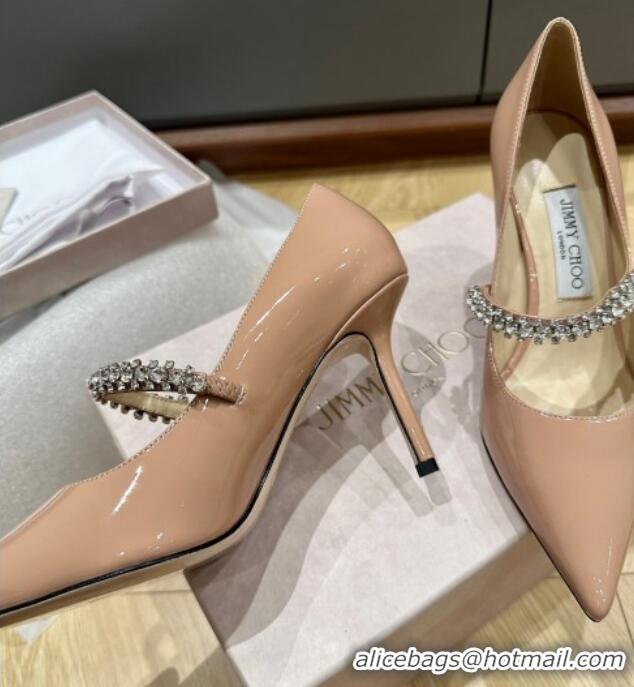 Low Price Jimmy Choo Bing Pumps 8.5cm in Patent Leather with crystals Nude 109023